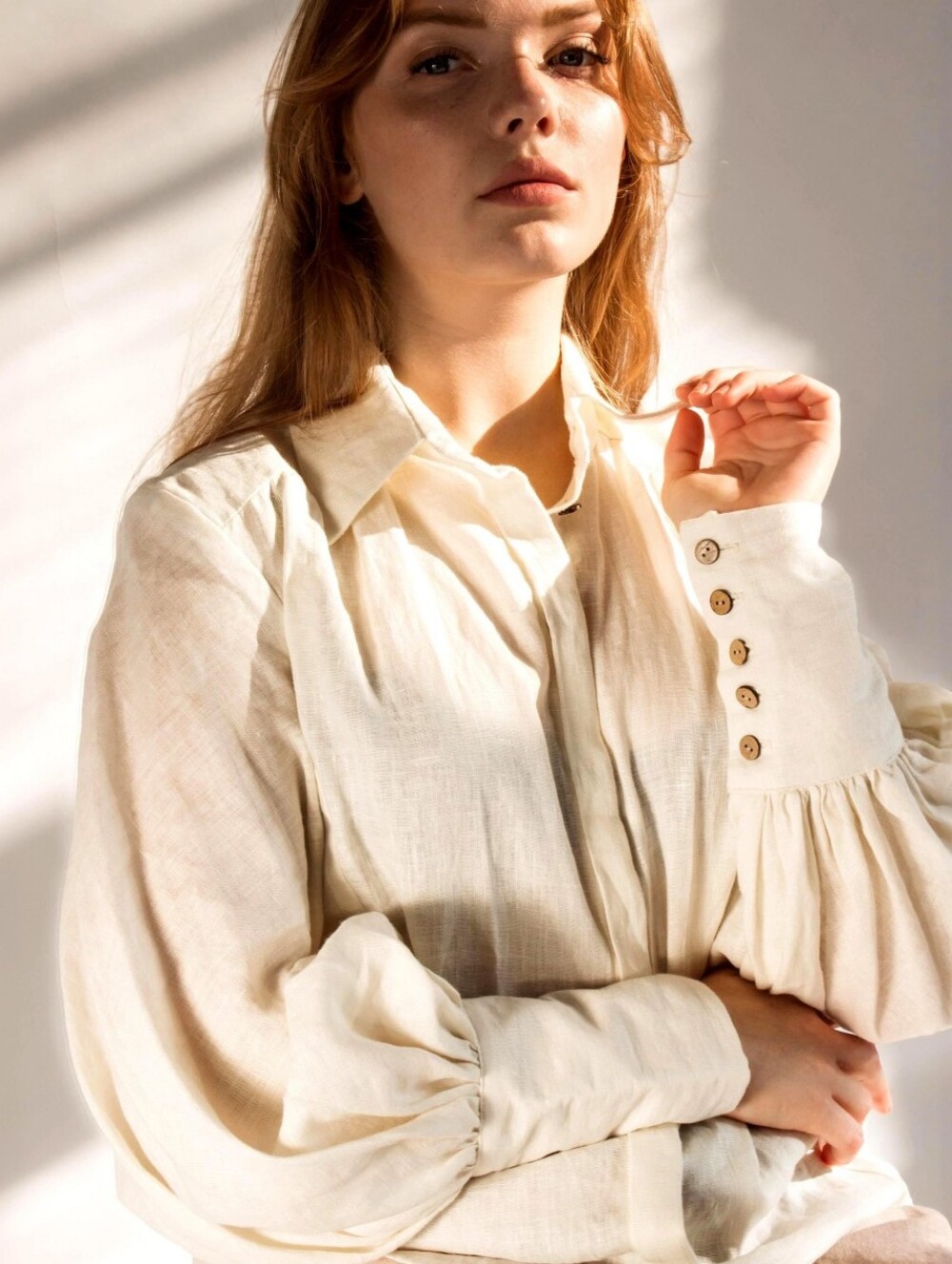 Pavietra Linen Victorian Puff Sleeve Blouse XXL
